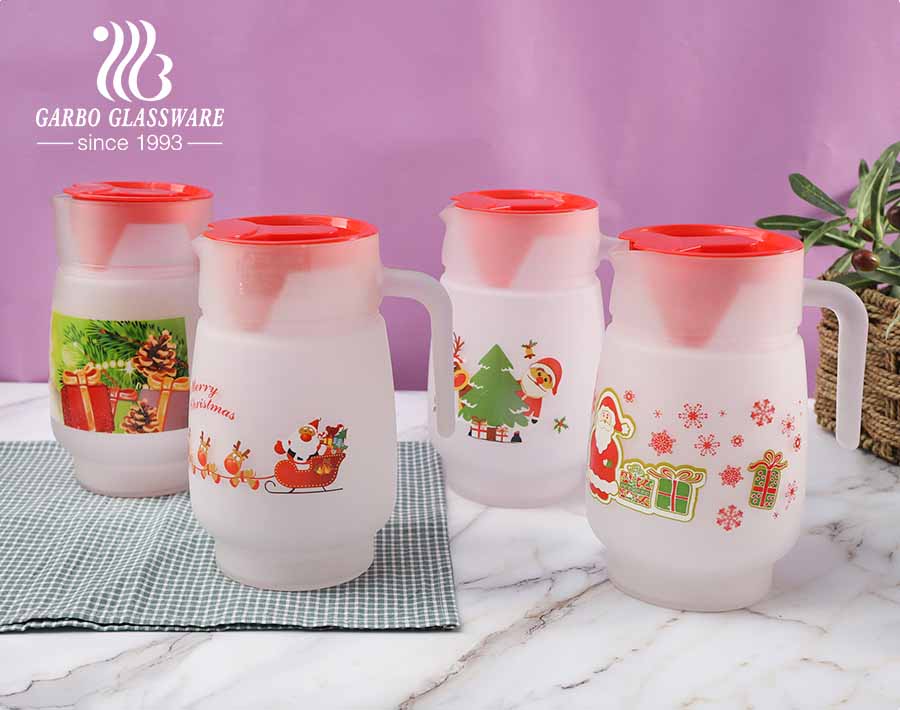 Christmas Festival Decal Printing Water Carafe Beverage Glass Pitcher with lid