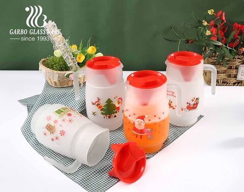 Lễ hội Giáng sinh In Decal Nước Carafe Nước giải khát Bình thủy tinh có nắp