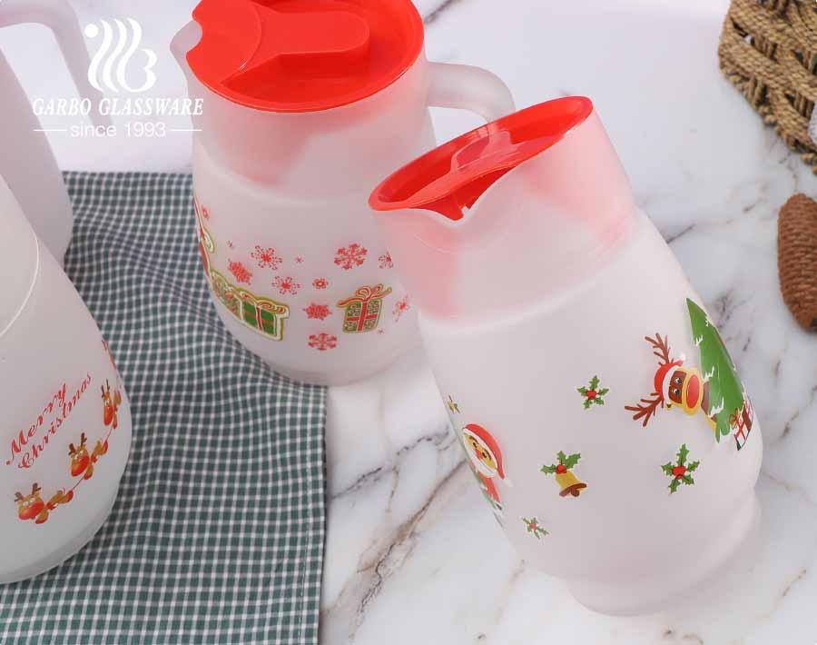 Christmas Festival Decal Printing Water Carafe Beverage Glass Pitcher with lid