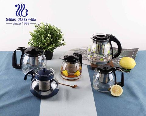 Microwave Safe Glass Teapot Gift Flower Decal Glass Tea Pot with Infuser