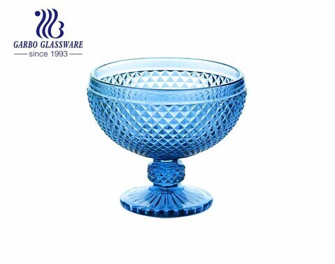 Blue Color Stemware Glass Ice Cream Bowl Glass dessert cup 14 ounces 