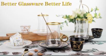 Garbo Weekly Promotions: New Designs of Gold Rimmed Glass Tea Cup Sets