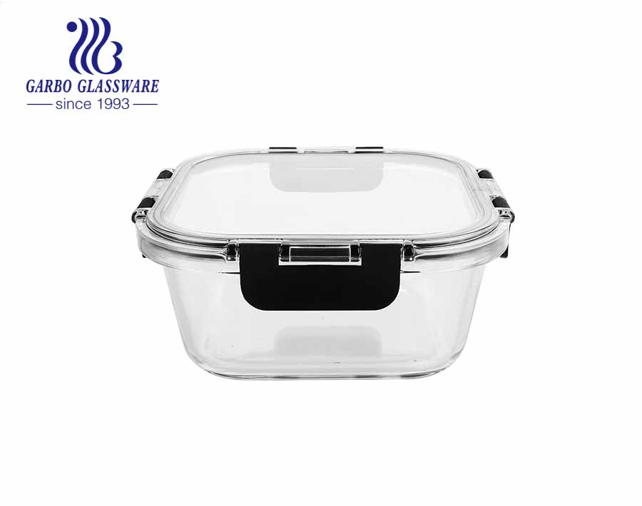 800 ml Square Glass Lunch Containers with transparent MS Locking Lids