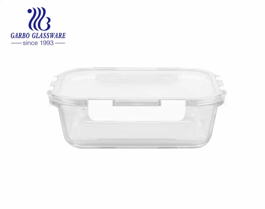 800 ml Square Glass Lunch Containers with transparent MS Locking Lids