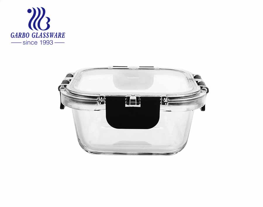 800 ml Square Glass Lunch Containers with transparent MS Locking Lids