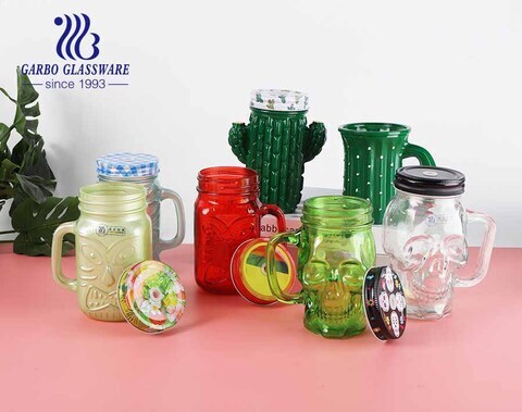 Regular size 475ml special colored design mason jar drinking glasses with metal lid 