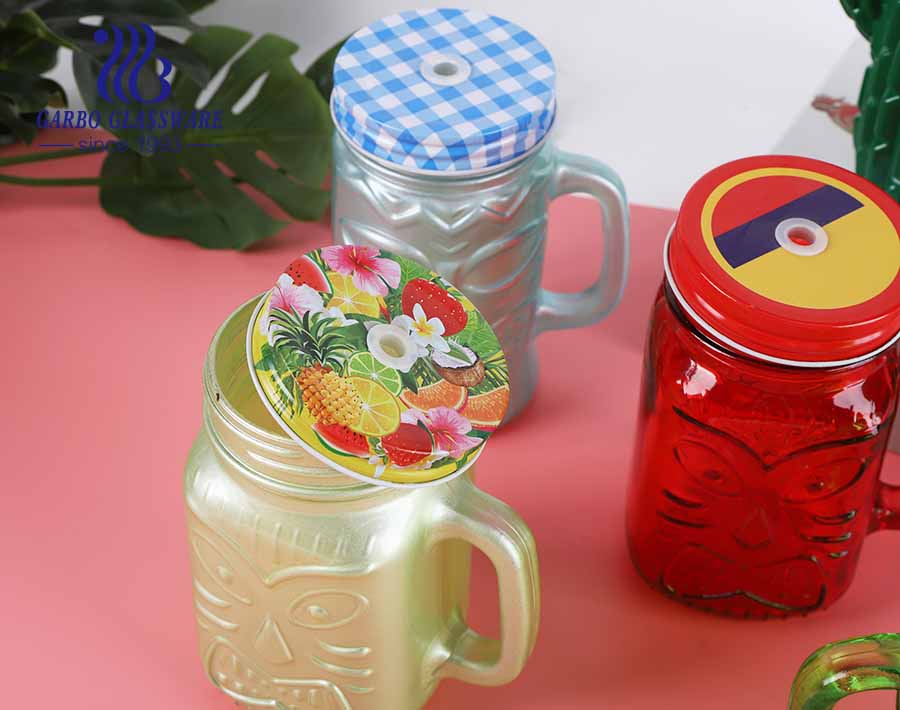 Regular size 475ml special colored design mason jar drinking glasses with metal lid 