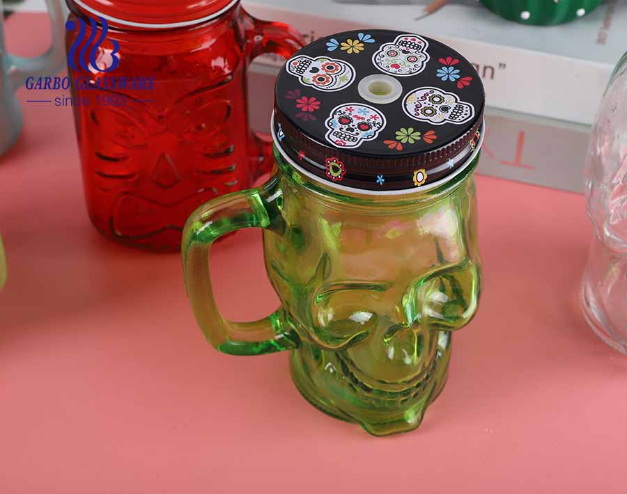 Regular size 475ml special colored design mason jar drinking glasses with metal lid 