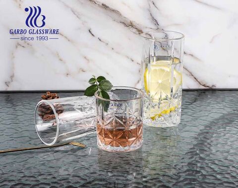 Garbo Glassware 2021 new design engraved whisky glass cups set with standard 8oz 9oz 11oz