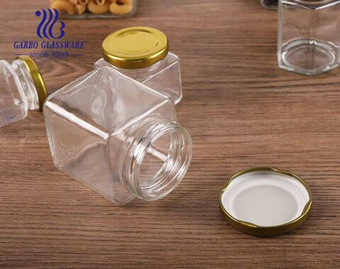 300ml glass kitchen canister hexagon glass storage jars with lids