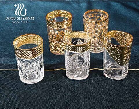 Electroplated unfading color golden engraved glass cup for Middle East markets