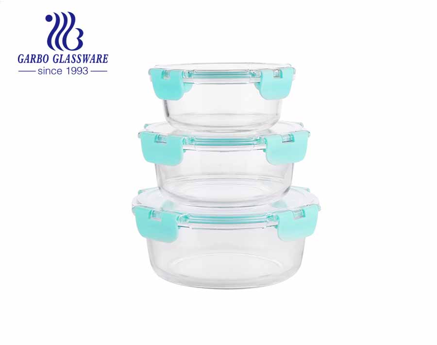 Conjunto de recipientes de vidro superior para armazenamento de alimentos de 3 peças com tampas de travamento transparentes