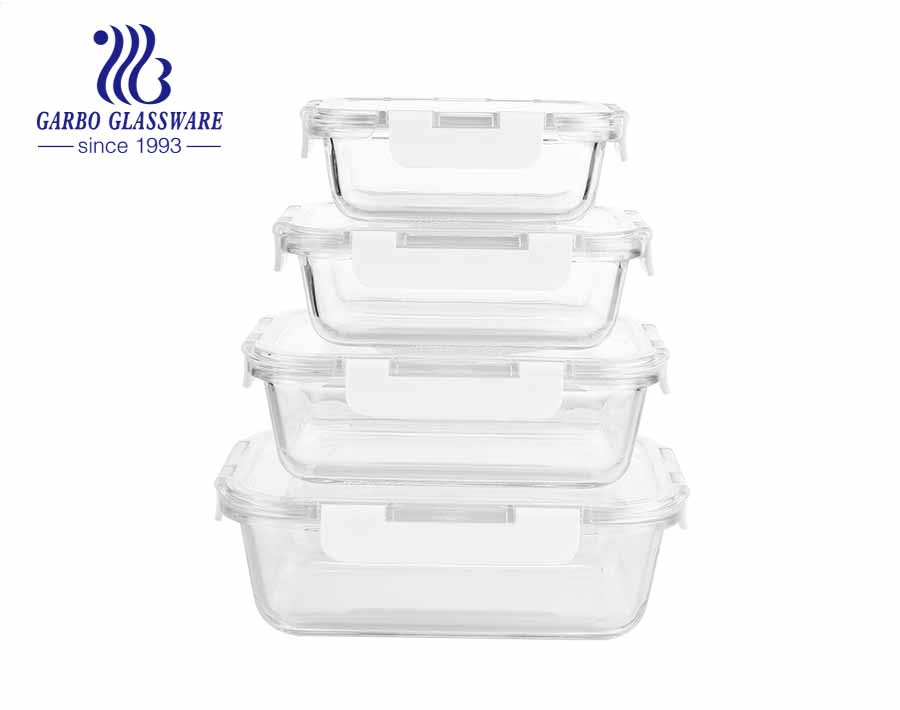 Conjunto de recipientes de vidro superior para armazenamento de alimentos de 3 peças com tampas de travamento transparentes