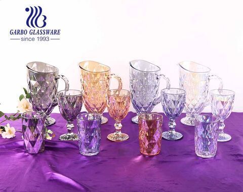 Set di brocca in vetro per bere Set di brocca e bicchieri in vetro con placcatura ionica colorata con manico per acqua calda