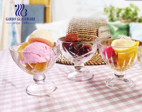 Boca ancha Diseño de concha Cuenco de helado de vidrio Copas de vidrio Taza de postre Cristal sin plomo