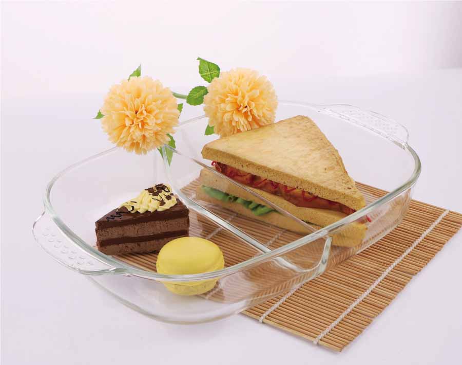 Fashionable reusable borosilicate pyrex glass casserole dish for home restaurant