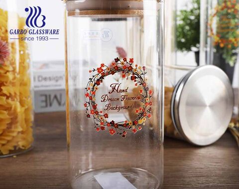 1200ml-1800ml high borosilicate transparent bamboo lid food storage round glass jar