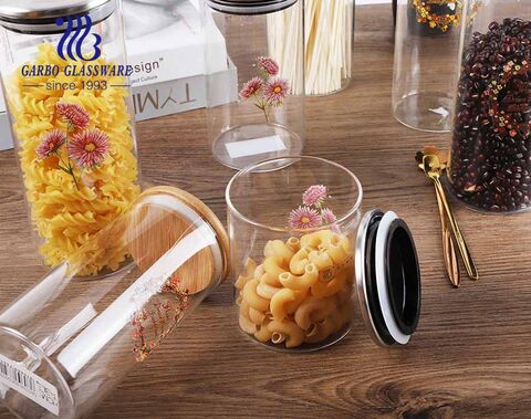 1200ml-1800ml cao borosilicat nắp tre trong suốt bảo quản thực phẩm lọ thủy tinh tròn