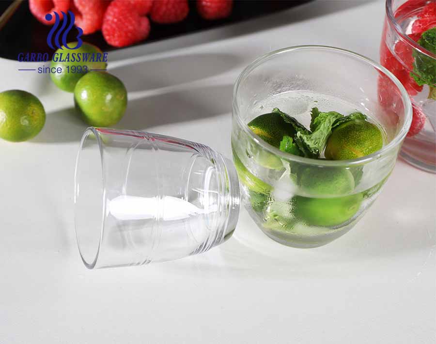 Modern Japanese Korean style egg shape glass tumbler with stripe for tea