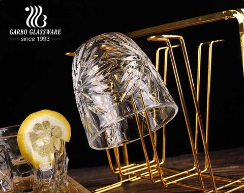 Forma de huevo taza de vidrio de té de jugo de whisky grabado de 8 oz con diseños privados de cristalería Garbo