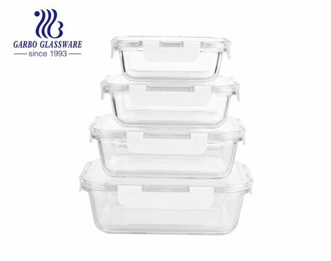 Set of 4PCS Airtight Glass Lunch Boxes Food Containers with leak proof lids