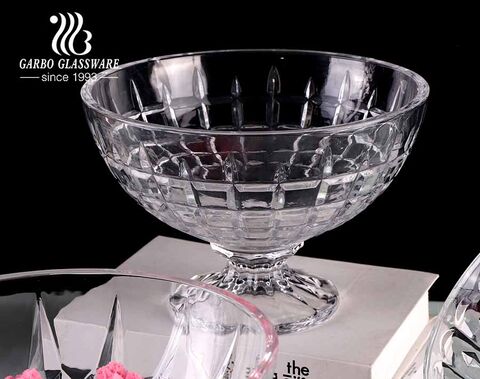 Garbo new model design engraved pattern clear glass ice cream fruit bowl set with stands and 4 designs