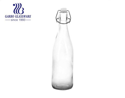 زجاجة زجاجية شفافة شفافة 27 أوقية حامل تخزين عصير قارورة الماء زجاجة بيرة زجاجية بغطاء قفل