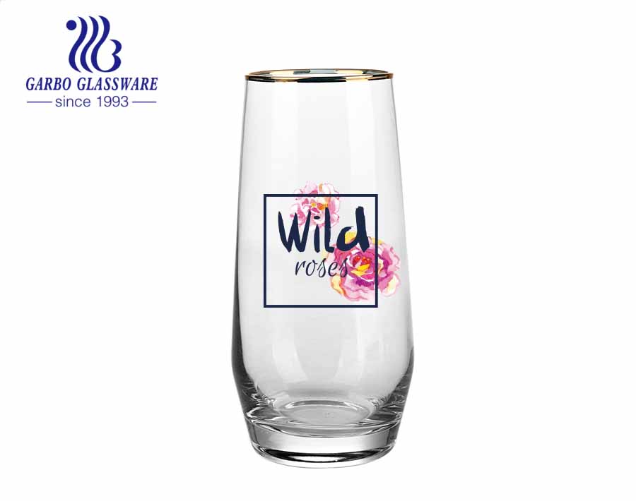 In stock small order low MOQ glass tumbler with OEM customised decal printing