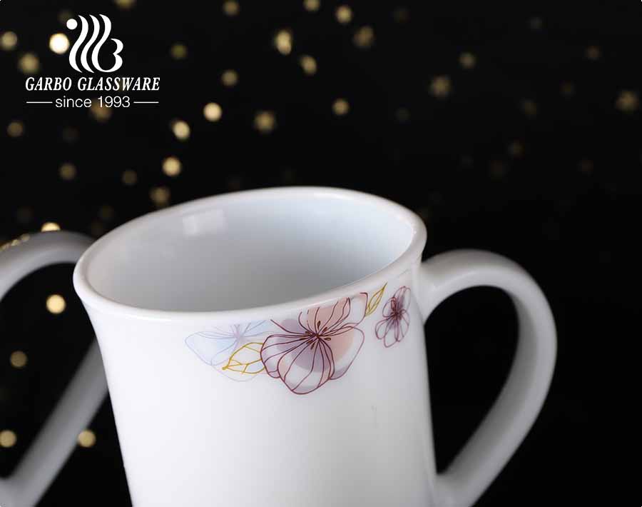 Tazas de café de cristal de ópalo de 14 oz con diseños florales de calcomanías