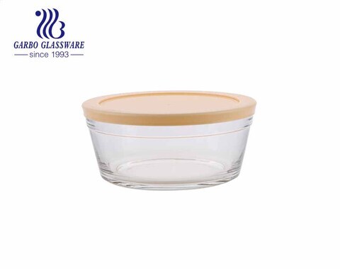 High quality lotus pink soda-lime glass mixing salad bowl with airtight lid food container for keeping fresh with cheap price