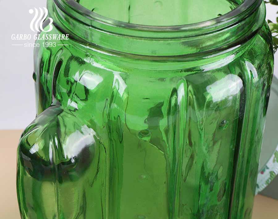 Grün gefärbter Kaktus 450ml Einmachglas Getränketasse mit 5 Liter Glas Getränkespender mit Zapfen