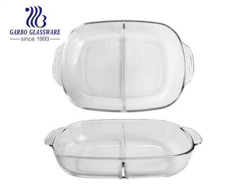 電子レンジとオーブンの安全な板ガラスのベーキング皿高ホウケイ酸ガラスの楕円形のベーキングパンセット