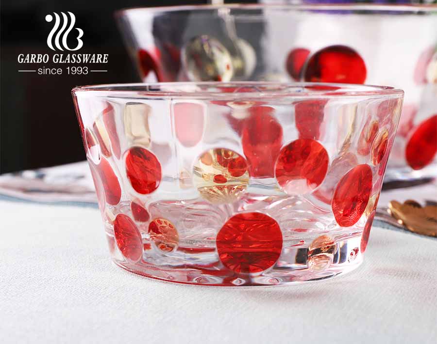 New pattern clear embossed glass salad bowl set with customizing sprayed color design