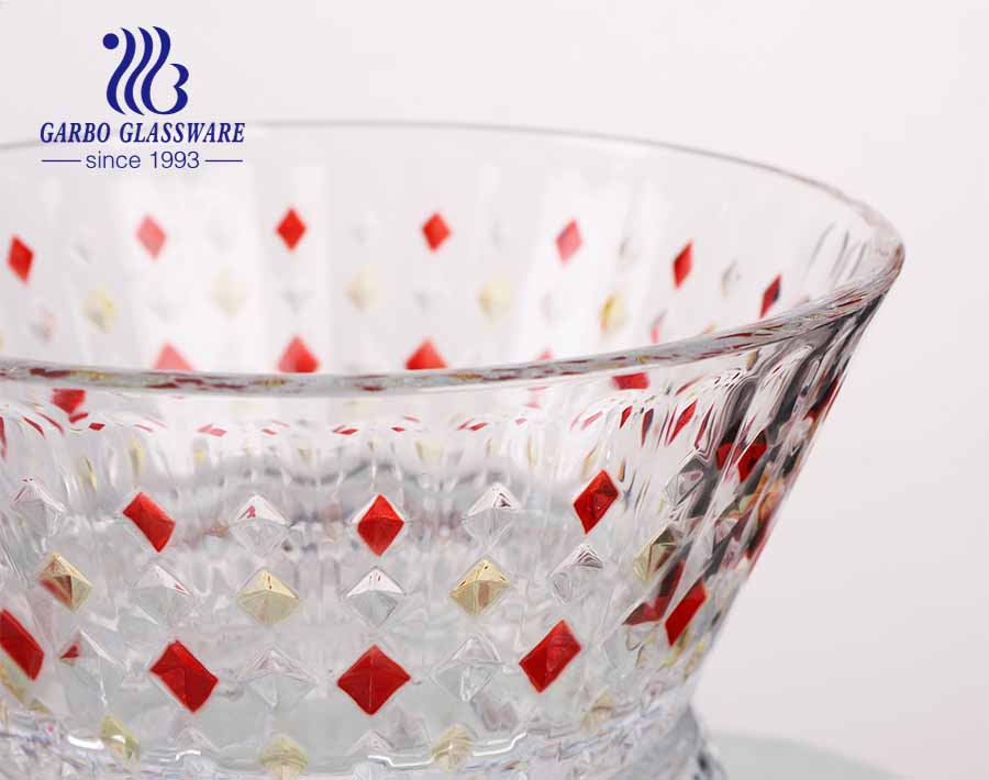 New pattern clear embossed glass salad bowl set with customizing sprayed color design