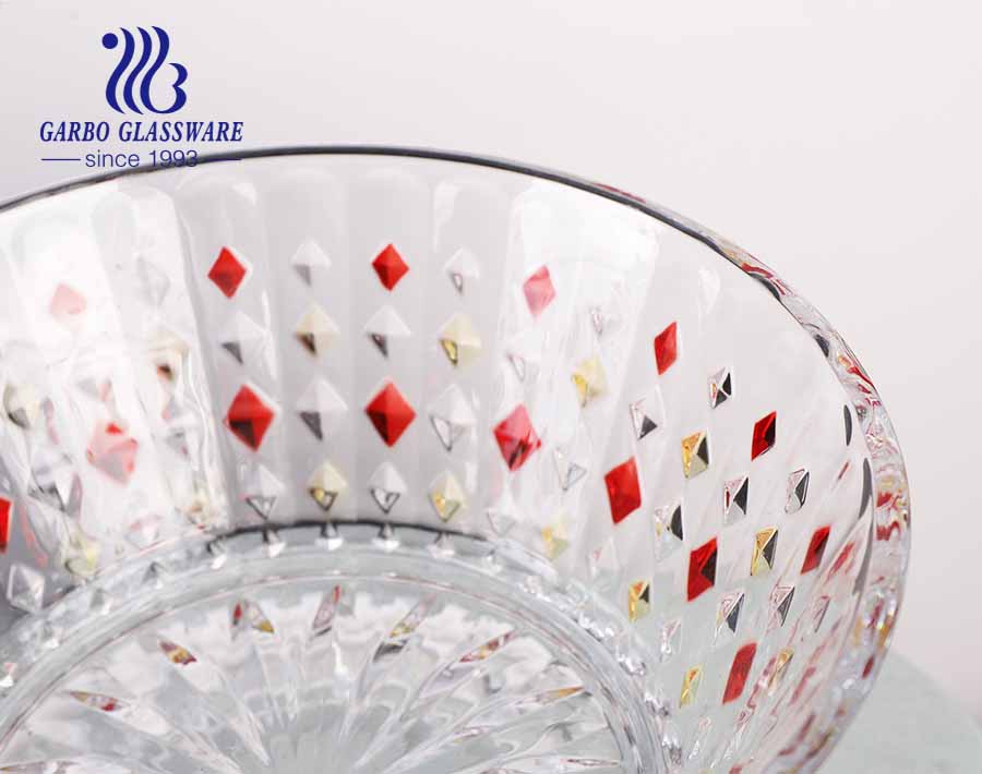 New pattern clear embossed glass salad bowl set with customizing sprayed color design