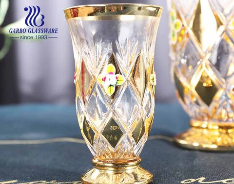 7 PCS classical design golden electronic-plating glass water drinking jug set with flower sticker for hotel party