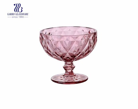 Vintage Diamond Design Purple Red Lead free  Glass Ice Cream Cup 11oz dessert bowl Soda Glass dessert bowl footed glass juice cup 