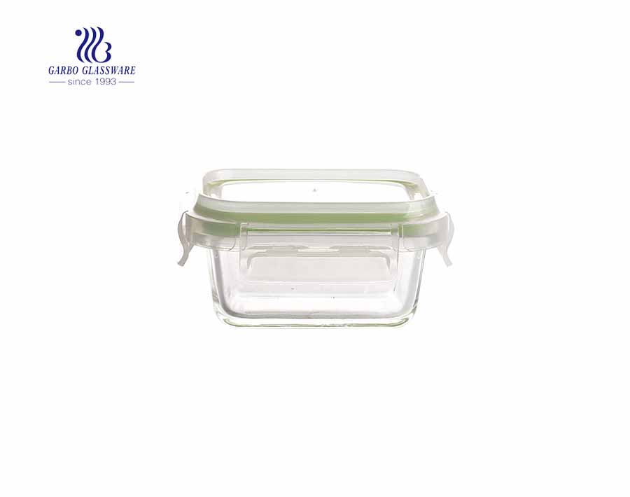 Rectangular 840 ml food glass storage containers with cutlery lids