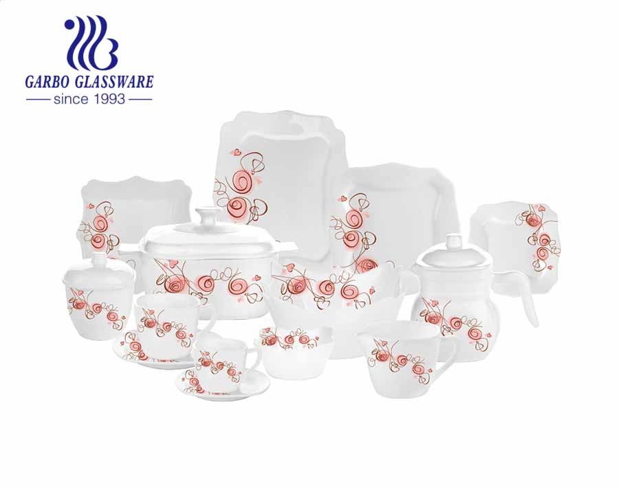 Home used Set von 58PCS Black Opal Glas Dinner-Set mit benutzerdefinierten Designs