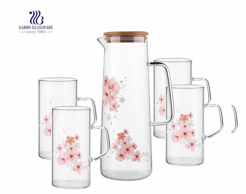 Nuovo set teiera in vetro borosilicato con tazze con manico per succo di frutta Set da 5 pezzi in vetro per acqua