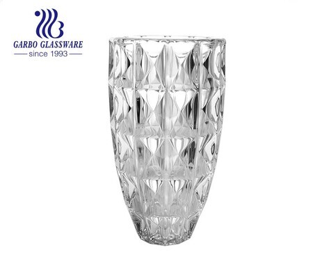 Big Diamond Embossed Clear Soda lime Glass Vase Homeuse decorative flower holder  