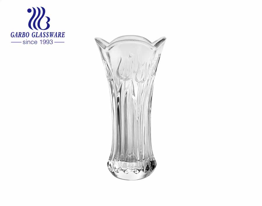 Big Diamond Embossed Clear Soda lime Glass Vase Homeuse decorative flower holder  