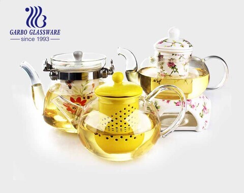 Glas Kaffee Tee Kessel Aufkleber Blume Teekannen Keramik Infuser Trinkteekanne Mit Keramik Halter