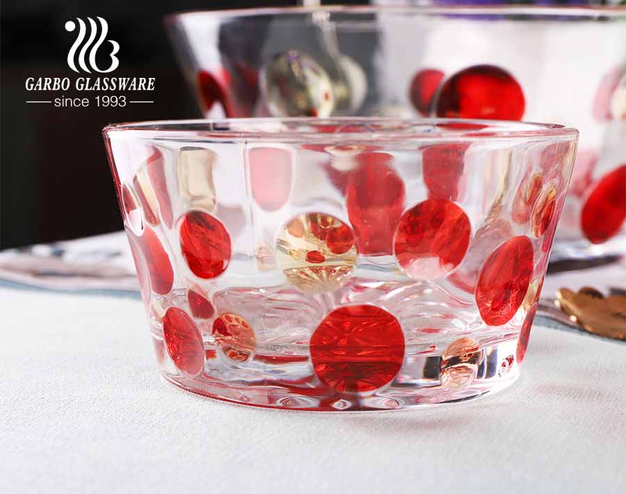 Neues Muster Gravur Design Sprühfarbe Glas Salatschüssel Set mit kundenspezifischen Farbbox Verpackung