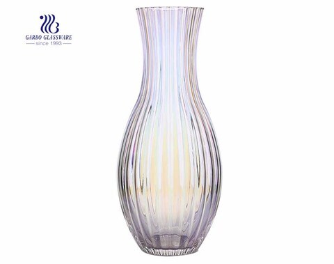 Floortop Rainbow Purple  Swan Neck  Clear Soda lime Glass Vase Homeuse decorative flower  holder glass collection 