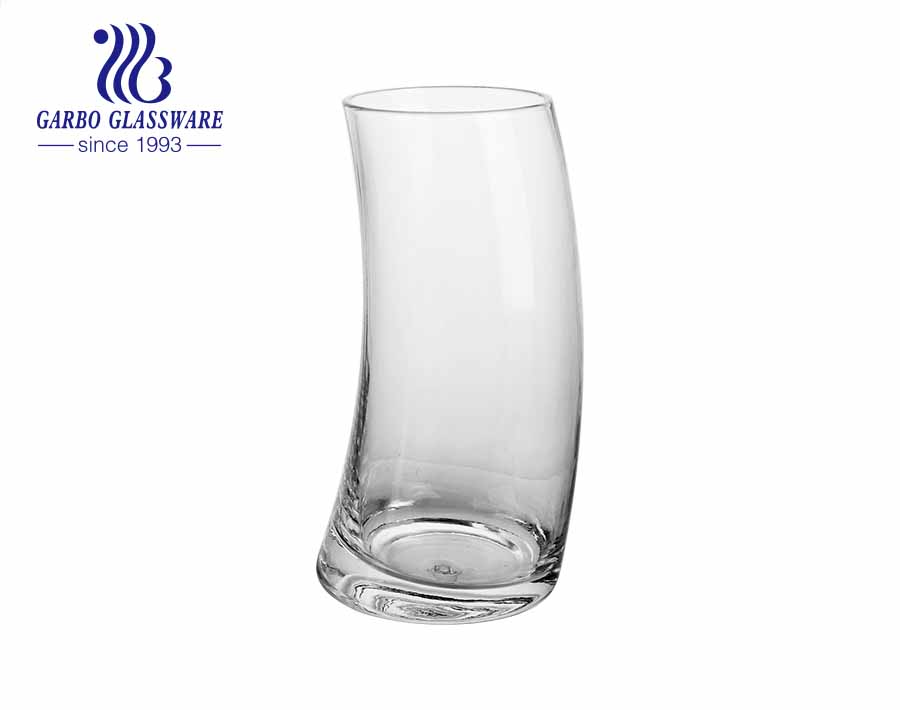 New design glassware for 2021 creative ivory shape handmade blown glass tumbler with stripe