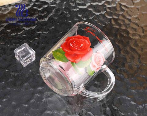 Garbo glass tea mugs customize full decals personalized designs 8oz cups with handle 