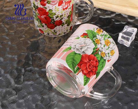 Tazas de té de vidrio Garbo personalizar calcomanías completas diseños personalizados tazas de 8 oz con asa