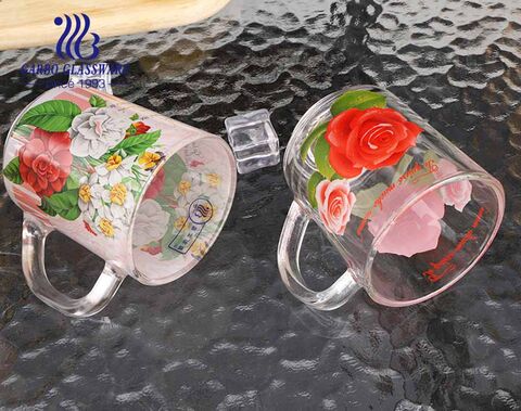 Garbo Glas Teebecher anpassen volle Abziehbilder personalisierte Designs 8 Unzen Tassen mit Griff