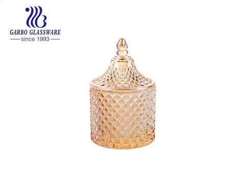 Ion Plated Elegant Golden Glass Covered Storage Jar Candy Dish Box 110ml Small Size